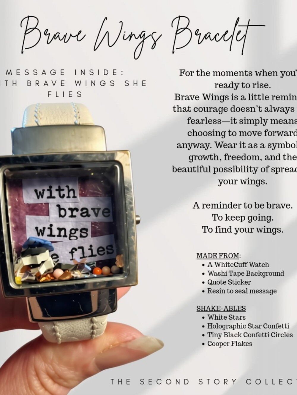White Cuff Inspirational 'Brave Wings' Square Watch Bracelet